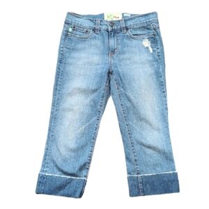 Grass Los Angeles Cropped Womens Jeans Size 28 Capri Cuffed Light Blue Wash